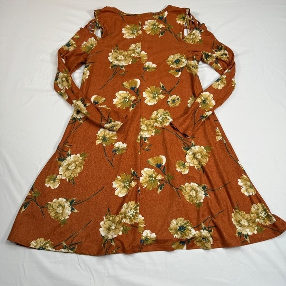Altar'd State Long Sleeve Floral Midi Dress Womens Size Small Rust Cold Shoulder - Picture 2 of 7